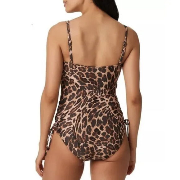Bar lll Women's Beach Cheetah Animal Print Lace-Up One-Piece Swimsuit - Picture 2 of 3